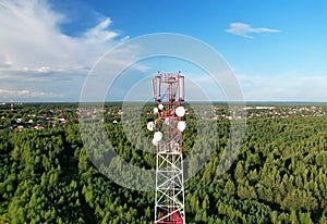Mobile Tower installation. Cell site and Telecom Base Station. 5G internet online generation. Health Hazards Caused By Mobile