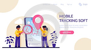 Mobile tracking software concept. Smartphone application. Gps tracking. Online order tracking, shipment and delivery
