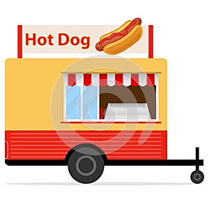 Mobile trailer hot dog. Fast food.