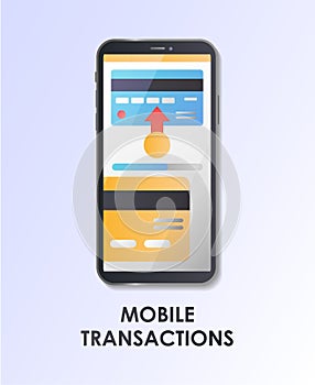 Mobile transaction. Payment. Flat vector illustration.