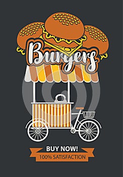 Mobile tray selling burgers in retro style
