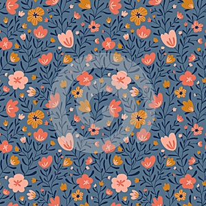 Trendy seamless floral ditsy pattern. Fabric design with simple flowers. Vector cute repeated pattern for fabric, wallpaper photo