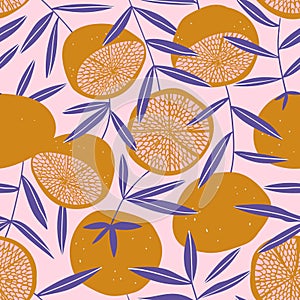 Tropical seamless pattern with grapefruit. Fruit repeated background. Vector bright print for fabric