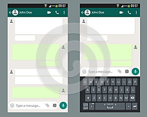 Mobile UI kit Chat app with mobile keyboard template on smartphone screen.