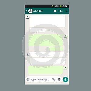 Mobile UI kit Chat app template on smartphone screen.