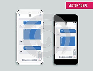 Mobile ui kit messenger. Chat app template. Modern realistic white and black smartphone. Social network concept.