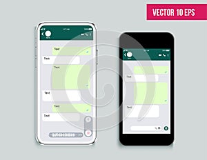 Mobile ui kit messenger. Mobile Phone. Chat app template. Modern realistic white and black smartphone. Social network concept.