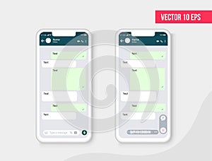 Mobile ui kit messenger. Mobile Phone. Chat app template. Modern realistic white and black smartphone. Social network concept. Vec