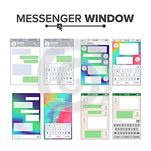 Mobile UI Kit Messenger Vector Set. Chat App Design Template. Chat, Sms Application Vector Template. Message Boxes