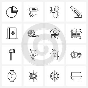 Mobile UI Line Icon Set of 16 Modern Pictograms of medicine, medical, medical, fever, temp