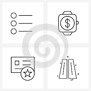 Mobile UI Line Icon Set of 4 Modern Pictograms of bullet, card, android pay, nfc, stare