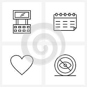 Mobile UI Line Icon Set of 4 Modern Pictograms of cosmetic; liked; palette; year; block