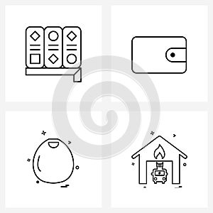 Mobile UI Line Icon Set of 4 Modern Pictograms of document; fire brigade; wallet; weight; truck