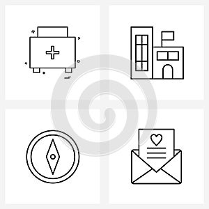 Mobile UI Line Icon Set of 4 Modern Pictograms of first aid, direction, first aid box, real, message