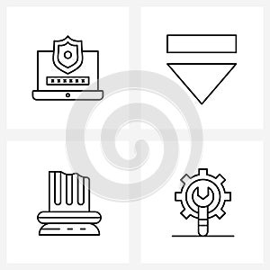 Mobile UI Line Icon Set of 4 Modern Pictograms of secure laptop, Greek, protection, media, configuration