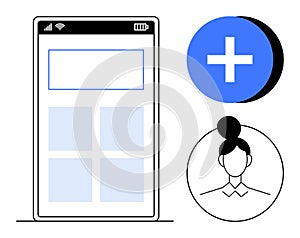 Mobile User Interface Design with Profile Icon and Add Feature Symbol for App Development