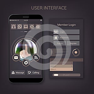 Mobile vector user ui kit form interface. For web page, site bar, art flat icon, device design theme, modern menu app