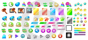 mobile video game icon assets in fruits and candy style with colorful title art fruit crush tropical crush