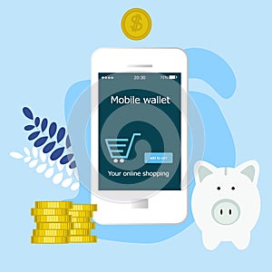Mobile wallet with money savings, finance and banking and budget management, financial profit isolated vector