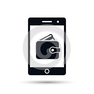 Mobile wallet vector concept icon. Smartphone screen with wallet and credit cards on screen. Internet banking illustration. Vector