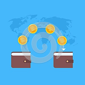 Mobile Wallet World Map Background Digital Money Transaction And E-commerce Concept