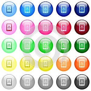 Mobile warning icons in color glossy buttons