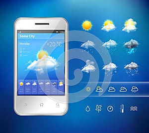 Mobile weather application vector design illustration