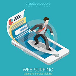 Mobile web surfer infographics flat 3d vector isometric