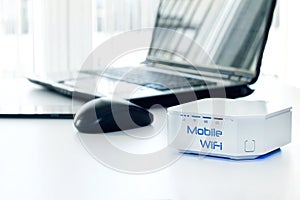 Mobile WiFi router device on the table
