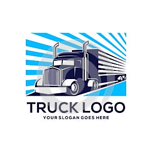 Mobilebig truck vector logo illustration,good for mascot,delivery,or logistic,logo industry,flat color style with blue