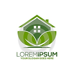 Mobilegreen house vector logo illustration, perfect, good for mascot, nature logo buildings, flat color style with and green