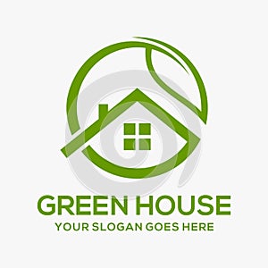 Mobilegreen house vector logo illustration perfect good for nature logo buildings flat color style with and green