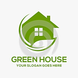 Mobilegreen house vector logo illustration perfect good for nature logo buildings flat color style with and green