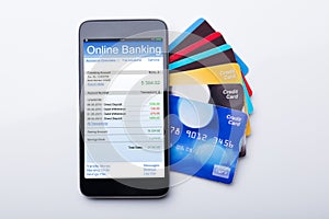 Mobilephone With Online Banking App And Credit Card