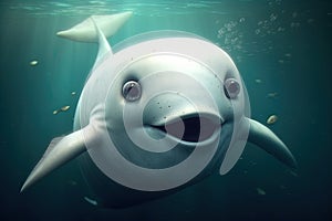 mobydick white whale cartoon big eyes style illustration generative ai