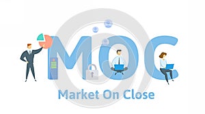 MOC, Market On Close. Concept with keywords, people and icons. Flat vector illustration. Isolated on white.