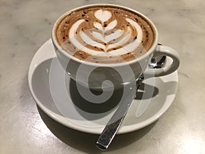 Mocaccino. Mocha. Chocolate coffee. latte flower art. Classic latte.