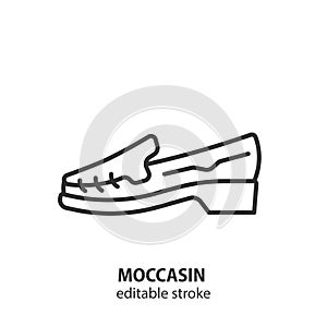 Moccasin line icon. Woman shoes vector illustration. Editable stroke