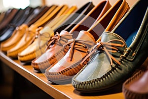 moccasin loafers lined up with focus on the sole design