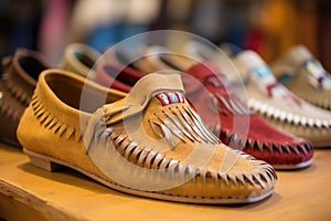 moccasin loafers lined up with focus on the sole design