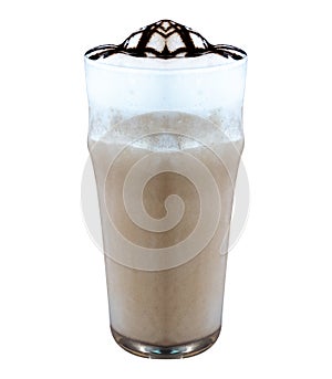 Mocha coffee frappe in glass isolated on white background with clipping path