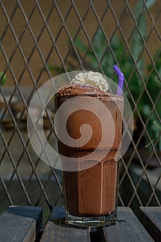 Mocha with ice cream set on the table ready to serve.