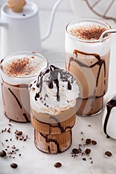 Mocha latte and iced frappe, refreshing and sweet coffee drinks