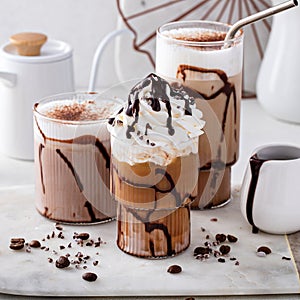 Mocha latte and iced frappe, refreshing and sweet coffee drinks