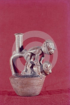 Moche culture ceramic- huacos- of peru in the shape of a phallus.museo larco herrera lima peru