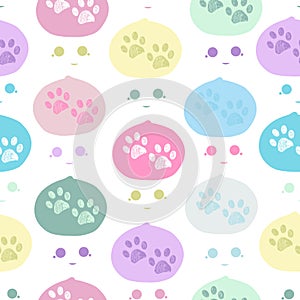 Mochi dessert and paw prints pattern