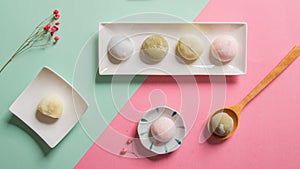 Mochi in different colours and flavours