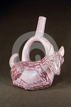 Mochica.moche culture pottery-dog peruvian huacos peru .prehispanic culture museum lima n photo