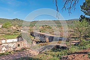 Mocho Bridge of Roman origin over the Guadalimar River, Carthaginian Road in Beas de Segura, Chiclana de Segura, Jaen, Spain. photo