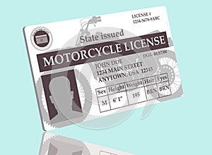 A mock, generic state issued motorcycle license for bike riders in seen isolated on the background